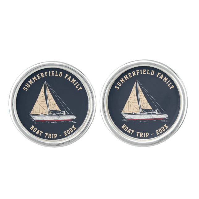 Custom Nautical Matching Family Boat Trip Cufflinks (Front)