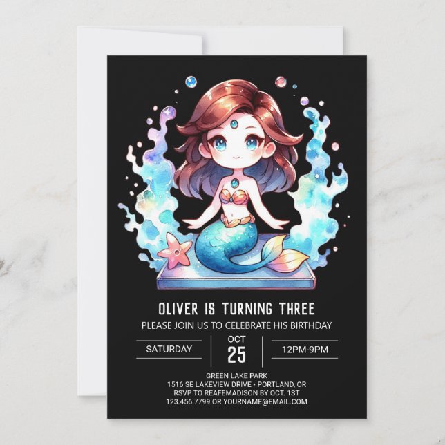 Custom Nautical Mermaid Birthday Invitation (Front)