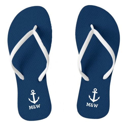 Custom nautical monogram beach wedding flip flops