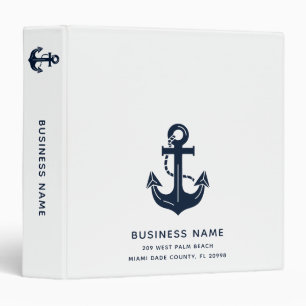 Custom Nautical Navy Blue Anchor Business Name 3 Ring Binder