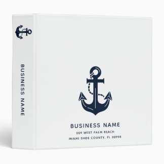 Custom Nautical Navy Blue Anchor Business Name 3 Ring Binder