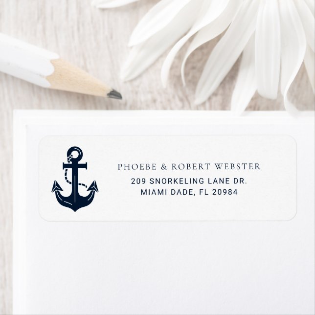 Custom Nautical Navy Blue Anchor Return Address Label (Insitu)