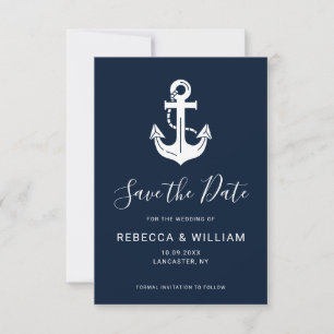 Custom Nautical Navy Blue Anchor Wedding Save The Date