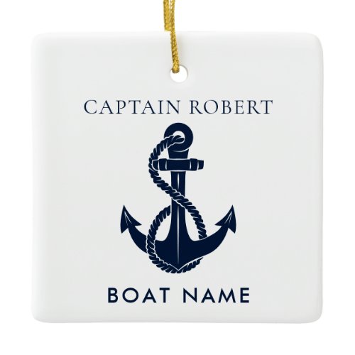Custom Nautical Navy Blue Boat Anchor Captain Ceramic Ornament
