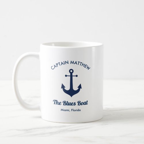 Custom Nautical Navy Blue Captain Boat Name  Coffe Coffee Mug