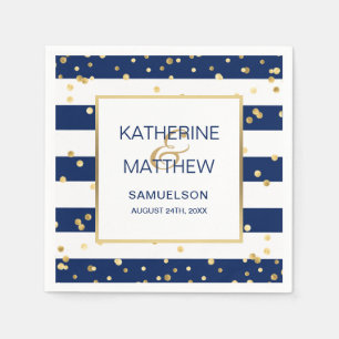 Custom Nautical Navy Blue Gold Wedding Paper Napkins