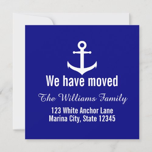 Custom Nautical Navy Blue Moving Announcement Card