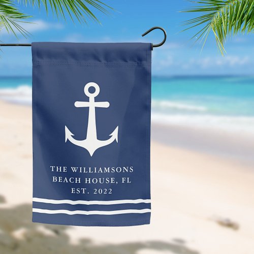 Custom Nautical Navy Blue White Anchor Beach House Garden Flag