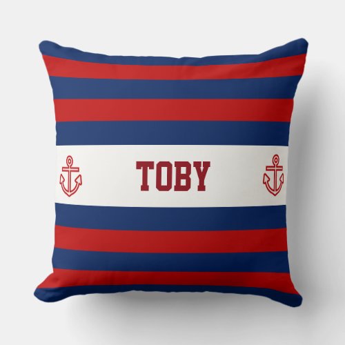 Custom Nautical Navy Red Stripes Throw Pillow