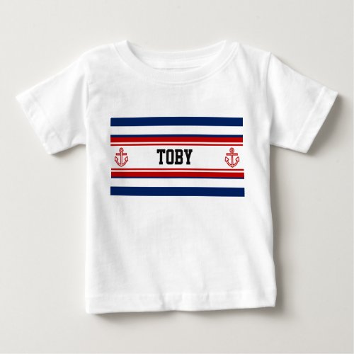 Custom Nautical Navy White Stripes Baby T_Shirt