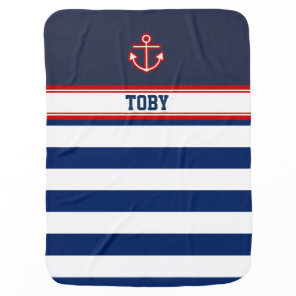 Custom Nautical Navy White Stripes Swaddle Blanket