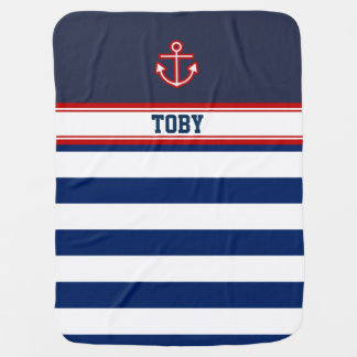 Custom Nautical Navy White Stripes Swaddle Blanket
