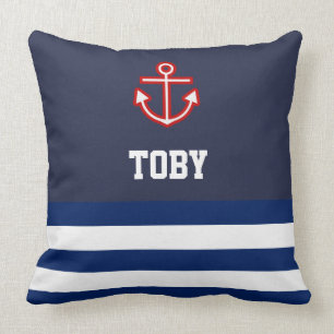 Custom Nautical Navy White Stripes Throw Pillow