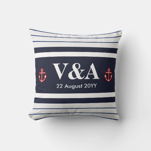 Custom Nautical Navy White Stripes Throw Pillow