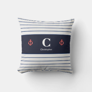 Custom Nautical Navy White Stripes Throw Pillow