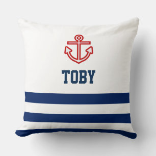 Custom Nautical Navy White Stripes Throw Pillow