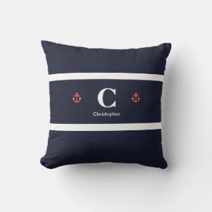 Custom Nautical Navy White Stripes Throw Pillow