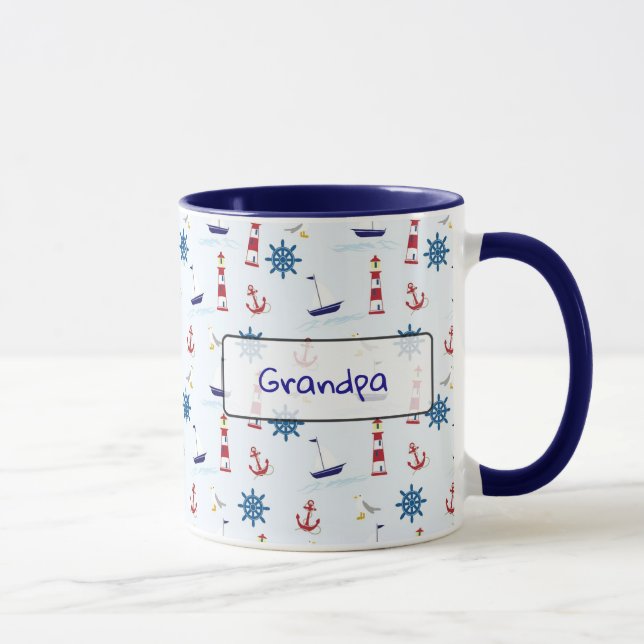 Custom Nautical Oceanic Anchors and Lighthouses Mug (Right)
