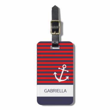 Custom Nautical Red White Blue Striped Pattern Bag Tag Custom Nautical Red White Blue Striped Pattern Bag Tag
