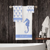 Custom Nautical Anchor Bathroom Navy Blue Coral Bath Towel Set