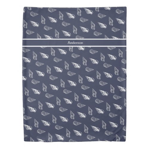 Custom Nautical Seashell Bedroom Ocean Navy Blue  Duvet Cover