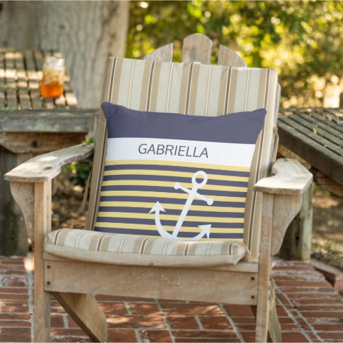 Custom Nautical Sunny Summer Yellow Stripe Pattern Outdoor Pillow