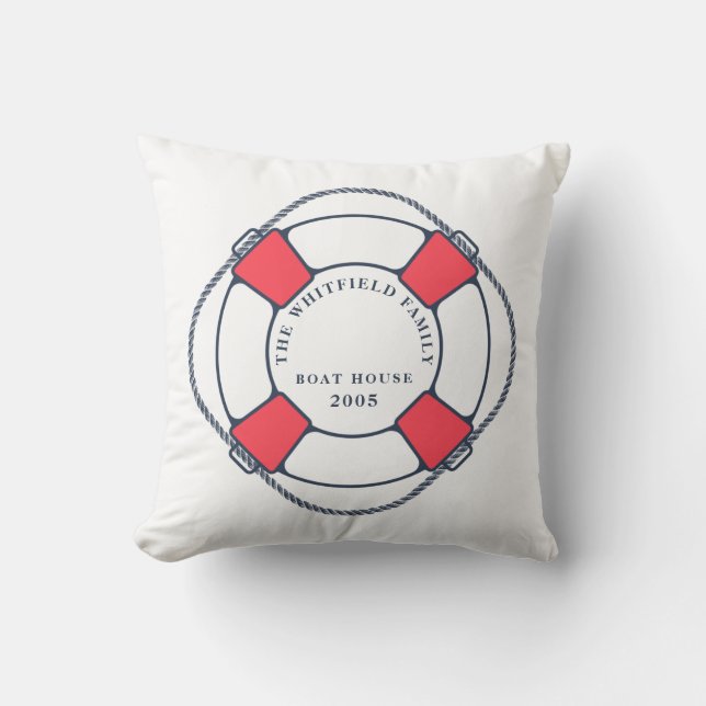 Custom Nautical Swimming Ring Boat House Throw Pillow (Front)