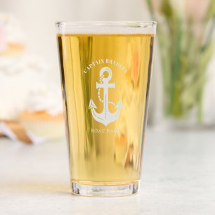 Custom Nautical Theme Boat Name Captain Identity Pint Glass