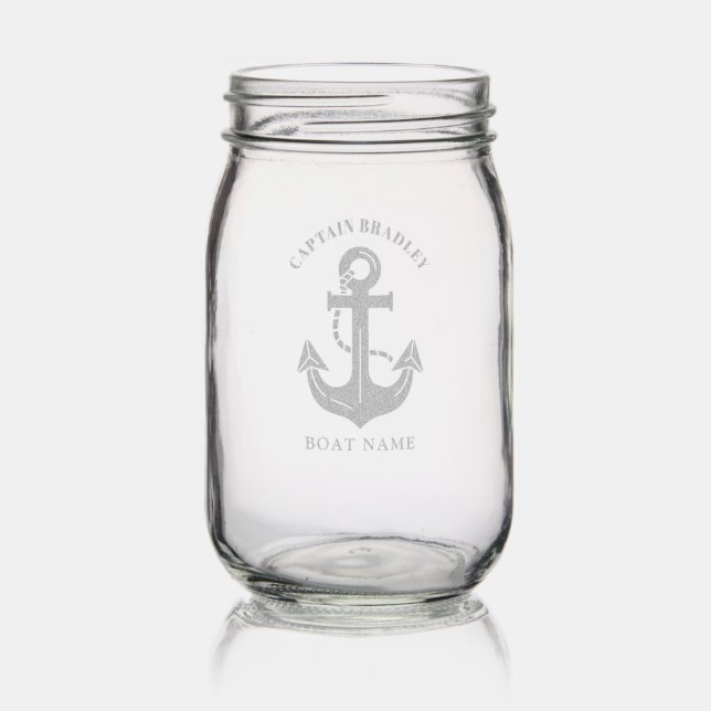Custom Nautical Theme Boat Name Captain Mason Jar (Glassware)