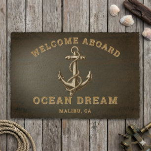 Custom Nautical Welcome Aboard, Boat Name Anchor Fiber Doormat