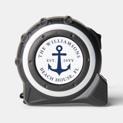 Custom Nautical White Navy Blue Anchor Beach House Tape Measure