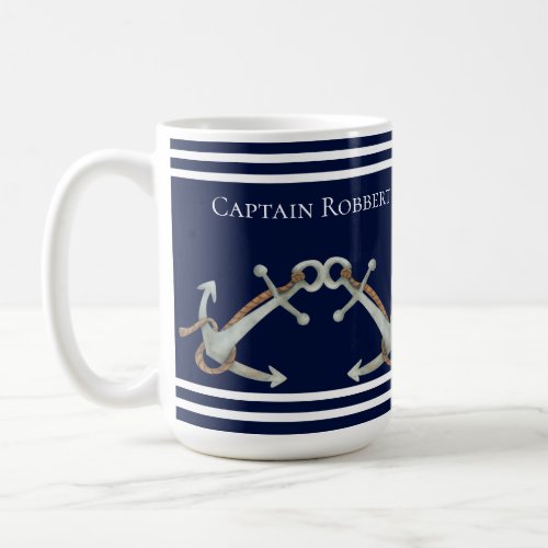 Custom Nautical White Navy Blue Anchors Coffee Mug