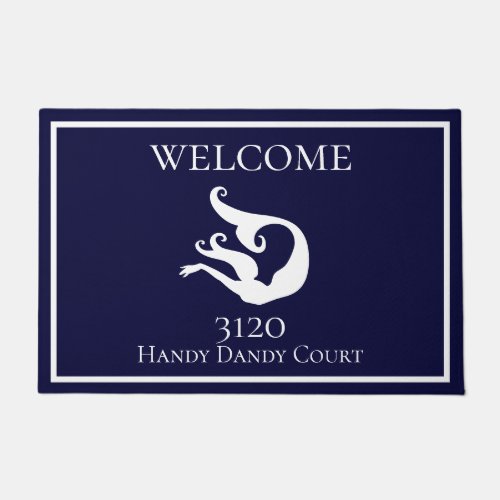 Custom Nautical White Navy Blue Mermaid Doormat