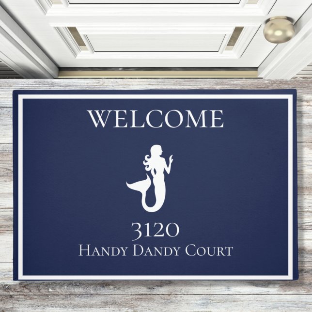 Custom Nautical White Navy Blue Mermaid Doormat (Creator Uploaded)