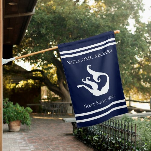 Custom Nautical White Navy Blue Mermaid House Flag