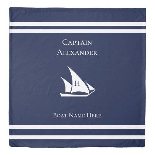 Custom Nautical White Navy Blue Sailboat  Duvet Cover