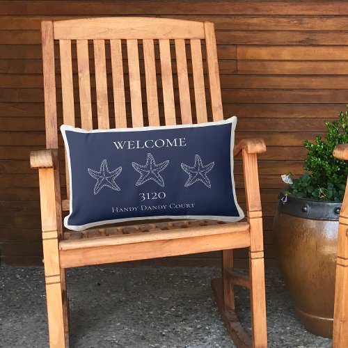 Custom Nautical White Navy Blue Starfish Doormat Lumbar Pillow