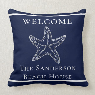 Custom Nautical White Navy Blue Starfish Throw Pil Pillow