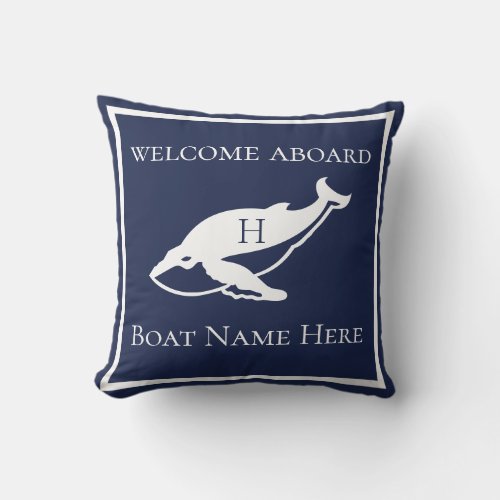 Custom Nautical White Navy Blue Whale Outdoor Pill Outdoor Pillow