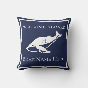 Custom Nautical White Navy Blue Whale Outdoor Pill Pillow