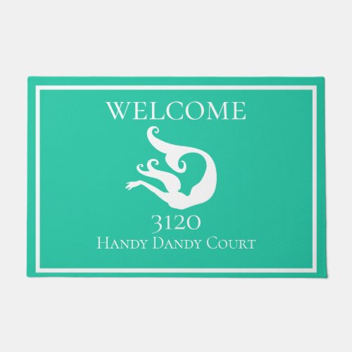 Custom Nautical White Teal Blue Mermaid Doormat