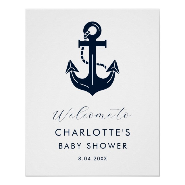Custom Navy Anchor Baby Shower Welcome Poster (Front)