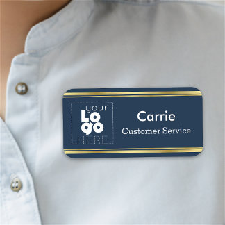 Custom Navy and Gold Business Name Tag with Logo