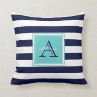 CUSTOM Navy Aqua Monogrammed Awning Stripe