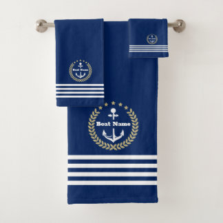 Custom Navy Bath Towel Set with Personalized Name