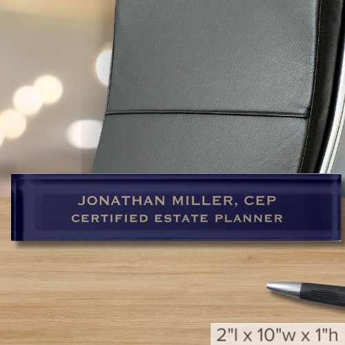 Custom Navy Blue and Gold  Desk Name Plate