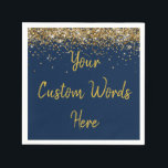 Custom Navy Blue and Gold Glitter Birthday Party Napkins<br><div class="desc">personalized sweet 16 paper napkin,  personalised 1st 15th 16th serviette,  wedding reception cocktail hen do,  quinceanera mis quince for her,  couple rehearsal dinner vow renewal,  daughter bridal shower high school,  son college graduate baby boy,  25th anniversary 30th 40th 50th,  girl bachelorette weekend night 18th,  20th 21st wife husband graduation</div>