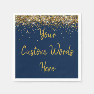 Custom Navy Blue and Gold Glitter Birthday Party Napkins