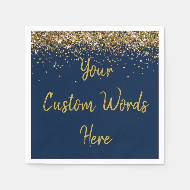 Custom Navy Blue and Gold Glitter Birthday Party Napkins (Front)