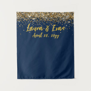 Custom Navy Blue and Gold Wedding Photo Booth Prop Tapestry